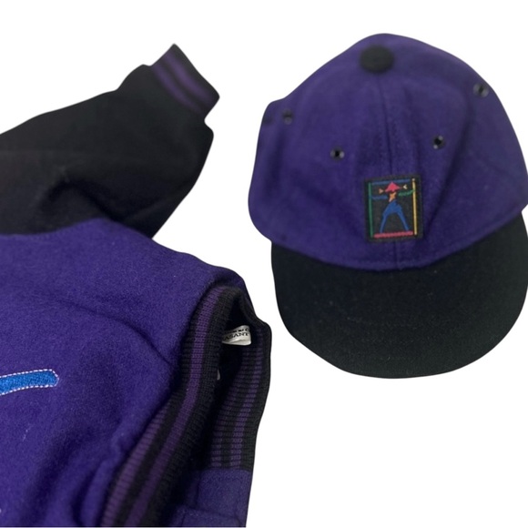 American Girl 18” Doll Purple Large Logo Varsity Jacket & Cap  GUC - Picture 10 of 13